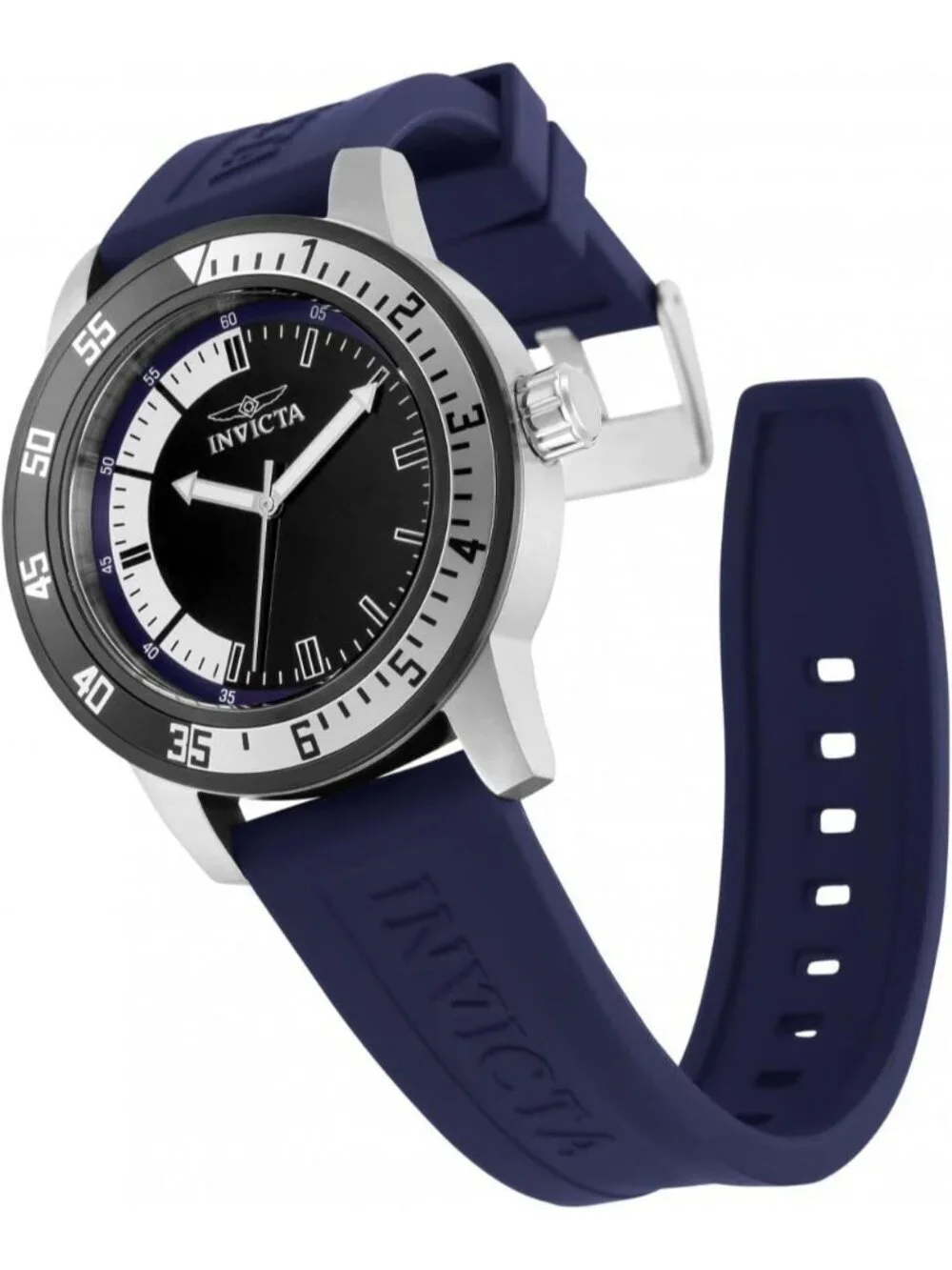 Mens Blue Black Analog Quartz Fashion Solid Specialty Silicone Round Wrist Watch